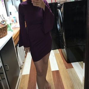 Venus Mini Dress with Bell Long Sleeves Plum